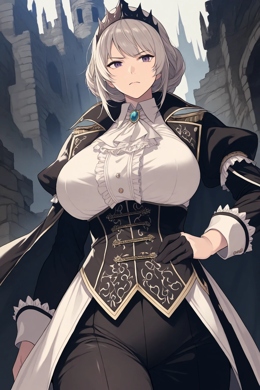 Lady Medieval Fantasy Character Drawing Elegance Short-Hair Married Black-Dress Dark Black Big Eyes Mature