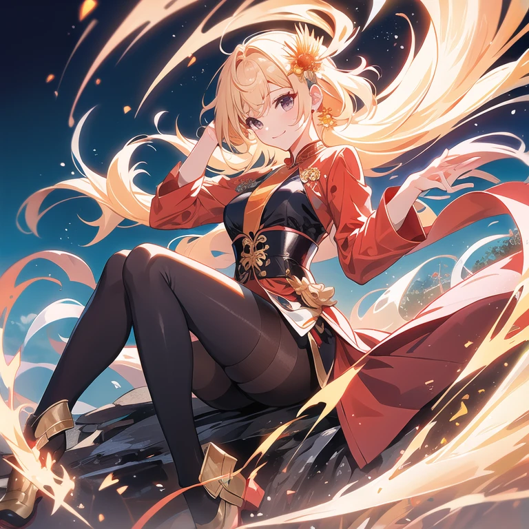 Amber tem longos cabelos castanhos escuros, olhos dourados e pele clara. Ela usa uma roupa tipo jumper composta de couro marrom escuro, um capuz vermelho, red socks and white thigh-high boots adorned with golden symbols.