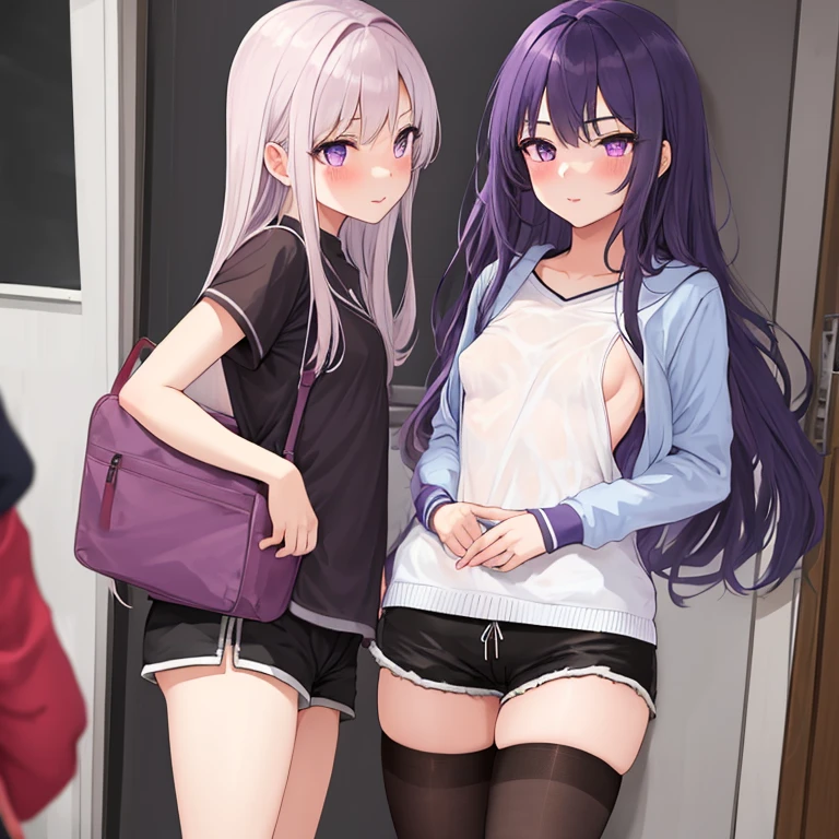 (masterpiece:1.37), best quality, (extremely detailed:1.37), (1girl:1.5), woman, (mature:1.5), (adult:1.5), large breasts, very long hair, (straight hair:1.5), (very dark purple hair:1.5), purple eyes, (extremely detailed eyes:1.37), hoodie, jeans, desperation, (wetting self:1.5), standing, embarrassed, humiliation, blushing, angry, city, futuristic, neon lighting, high-tech, street, skyscraper