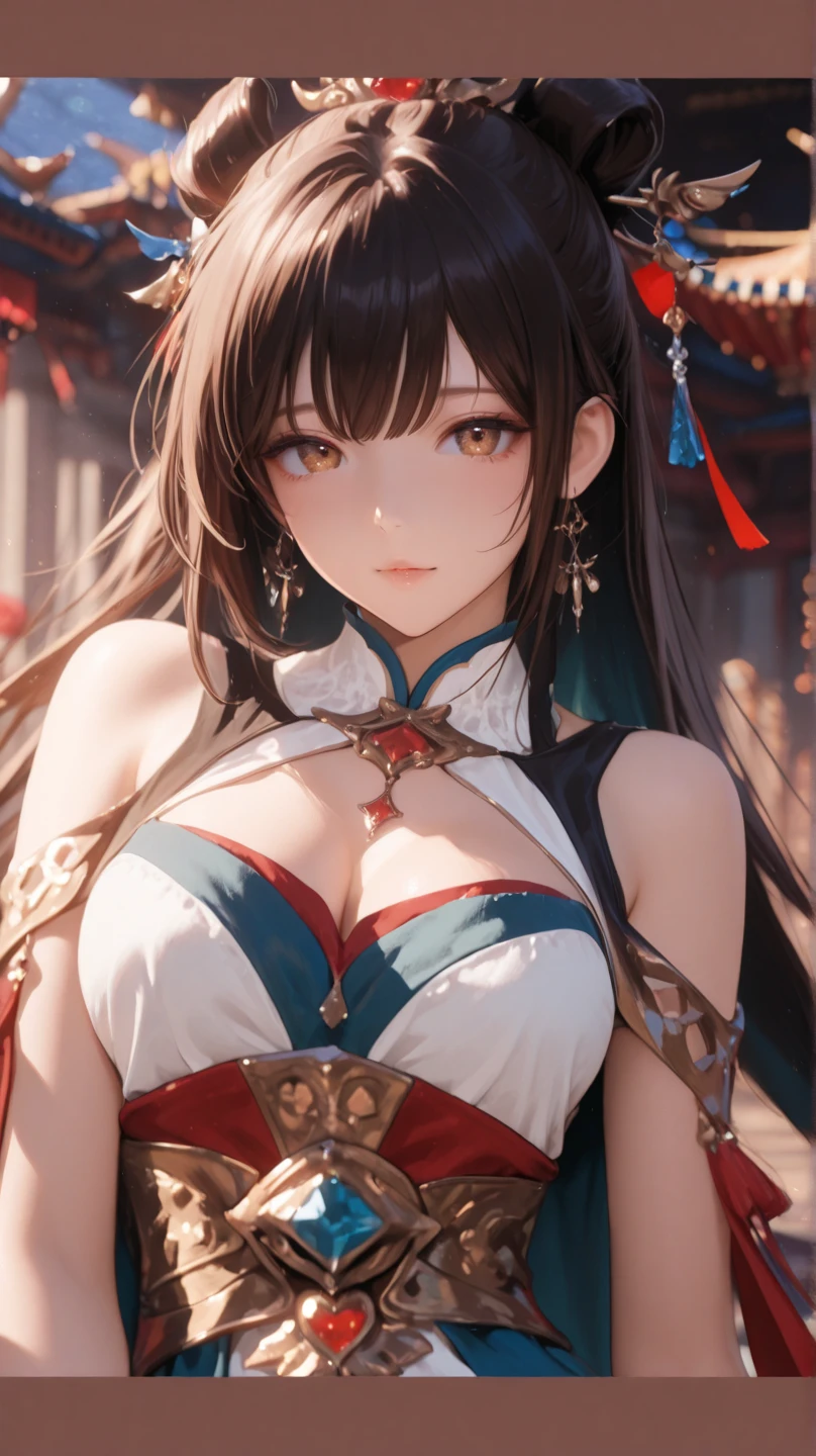 Close-up of a woman in a red dress and gold jewelry,Royal Sister,Superb beauty,a queen,Beautiful and elegant queen, portrait of a queen, Xianxia, a beautiful fantasy empress, xianxia fantasy, Beautiful young wind spirit, inspired by Li Mei-shu, ((a beautiful fantasy empress)), xianxia hero, 3 d anime realistic, full-body xianxia, Smooth anime CG art