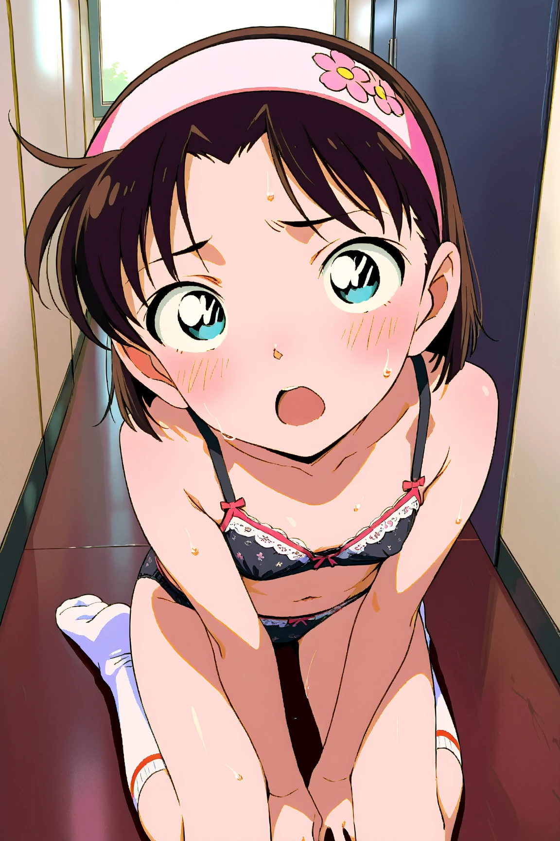 On all fours、String Panties、Panty shot,(Beautiful small breasts:1.5),Yoshida Ayumi,One Girl, alone,((( Brown Hair, short hair,Pink Hairband,blue eyes))),smile, One girl,6 years old,Detective Conan, toplesini skirt ,(((セクシーなString Panties))),masterpiece ,8k unity wallpaper,Anime key visual,Highest quality, High resolution, unity 8k wallpaper, (shape:0.8), Highly detailed face,Highly detailed eyes,Glowing Eyes , Shiny skin,Fine skin,White skin,dense skin,Detailed Hair,Very elaborate legs,Perfect lighting, Detailed CG, (Perfect hands, Perfect Anatomy),High resolution,(Detailed wear ),Thin limbs, Delicate curves, Graceful Hands,shape:0.8,On all foursで尻を突き出す、Angle from behind、Protruding ass、On all fours、Bare nipples、ピンクでProtruding nipples、Naked upper body、Bare Chest、Beautiful nipples that stand up、Breast milk spurting out、Large amount of breast milk、Covered in milk、Get very close to the camera、blush、Climax facial expression、topless、Bare nipples、Protruding nipples、Rub your own breasts、
