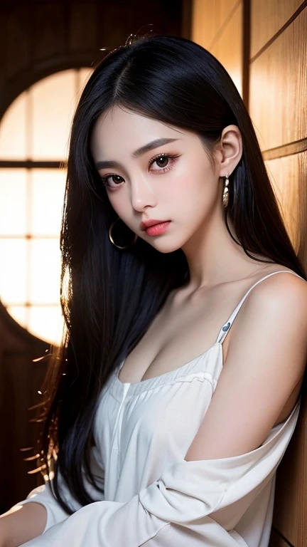 full body, ((real photo of a asiatic girl)), white skin, black and purple hair, (in her house), ((maximum face detail, maximum background detail)), nose detail, eyes detail, cheek detail, (photorealistic, 8k, masterpiece:1.2), (asian portrait, realistic portrait), (((sexy pose)))