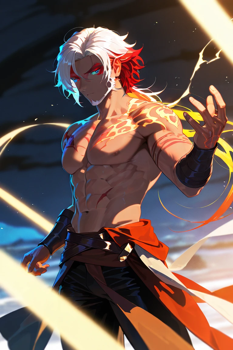 Estilo Naruto Shippuden, Rosto do Naruto, Standing in front, (((((frente))))) Full-body volumetric lighting, muscles highlighted by light, jovem, (rosto jovem), aesthetic body (boa anatomia) japanese facial features, Cabelos loiros, cabelos movidos pelo vento, esclera branca, olhos azuis (Olhos detalhados) olhos grandes, ((olhos azuis)), sobrancelhas finas, Rosto de adolescente, pixiv mais votado, rosto jovem, dia ensolarado, few clouds in the sky, fisiculturista, uniforme Anbu, A closeup of a person holding a kunai and wearing a mask, Kakashi hatake, Kakashi, Coringa como Naruto, ele tem cabelos grisalhos escuros, Melhor Design de Personagens de Anime, de naruto, Coringa se parece com Naruto, personagem de anime, como um personagem de anime, personagem de anime masculino, personagem estilo anime, Akiyuki Shinbou, Shinobi, arte de personagens de anime