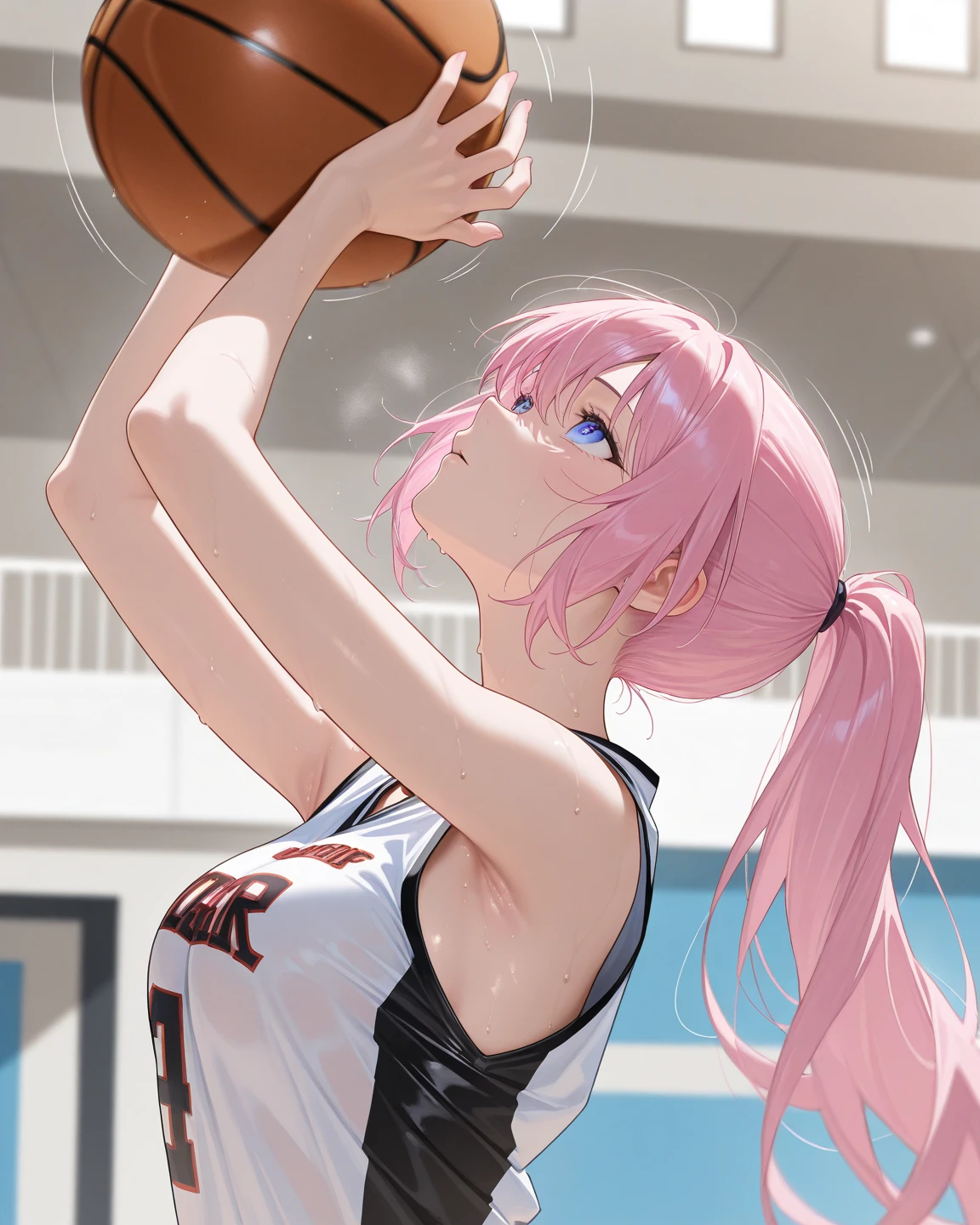 (best quality, masterpiece), 1 girl, centaur, I beg, White skin, Japanese schoolgirl, black pink, exposing the abdomen, belly button t-shirt , Beautiful girl perfect white tiger photo, Perfect Basketball Player Photo