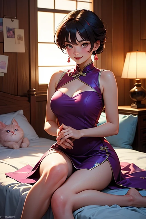 (Realistic:1.3), (photoRealistic:1.2), (highest quality), (Detailed skin:1.3), (Intricate details), 
Detailed skin texture, Scattered beneath the surface, Light source is above
1 woman, 19 years old,
angle from above 
(blush:0.6), , ((smile)), stick out tongue, tilt head
Black Hair, lightly wavy hair, shoulder-length hair, bangs, Hair between the eyes, Hair volume is low, side pony tail
Sparkling blue eyes, Lens Eye, Light reflection in the eyes, ((wink eye)), looking at the camera, eye shadow
hair ornaments, Wearing Chinese Dress, Skirt with a slit, ((one Side slit)), ((long Chinese Dress)),  sleeveless dress, ((pink )), flower print dress, Clothes that open at the , (pink g-string ), , Clothes and panties are separated, ((wide opened side ))
she has two legs, Two arms, Five fingers, Two joints in the fingers, barefoot, slim legs
 open posture, (Show me her ), (), (Sitting on the stairs), ((Do not hide the )), (((she  very wide))), ((Massage her )), Open-chested dress, (((Grasp ), cleavage of , (((cross arms under the ))),　
point to , put her hands behind her back