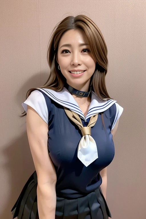 (8K、RAWE Photo、highest quality、masterpiece:1.2)、(real、photorealistic:1.37)、1 beautiful Japan schoolgirl、small face:1.2、perfect body、18-year-old、Sexy uniform、large breasts:1.8、(((breasts aport:1.8, Long milk:1.8, saggy breasts:1.8、underboob、Are thin)))、underboob、oily skin:1.5、thin、 (Sexy uniform with a slight view of the underside of the chest)、((目に見えるunderboob、Uniform with visible ribs and belly button))、Super miniskirt visible、((look at the audience))、Very blush、Smile、