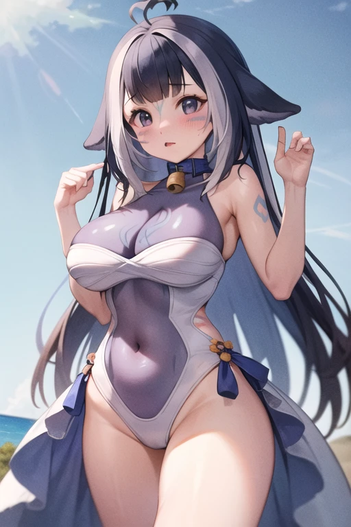 (((Alone))),(((Woman))),(((Big breasts))),(((White Rabbit Ear))),(((White hair))),(((Thin waist ))),(((Thick thighs))),(((Reddish pink eyes))),(((Pale skin)))