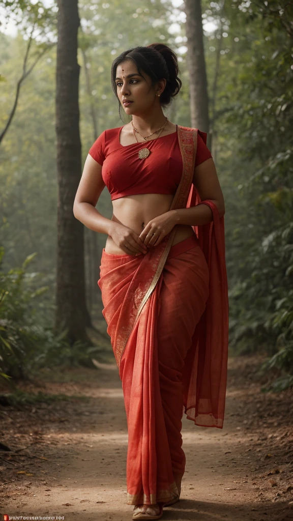 Beautiful Indian women, wearing sa vibrant intricate detailed saree, embroidery, intricate patterns, rococo, disheveled hair, messy hair, beautiful hair, high cheek bones, big , gigantic breast, cleavage, temple, trees, sunrays, Photorealistic, highly detailed, Nikon d850 50mm, by john singer Sargent, dreamy, dreampunk,
