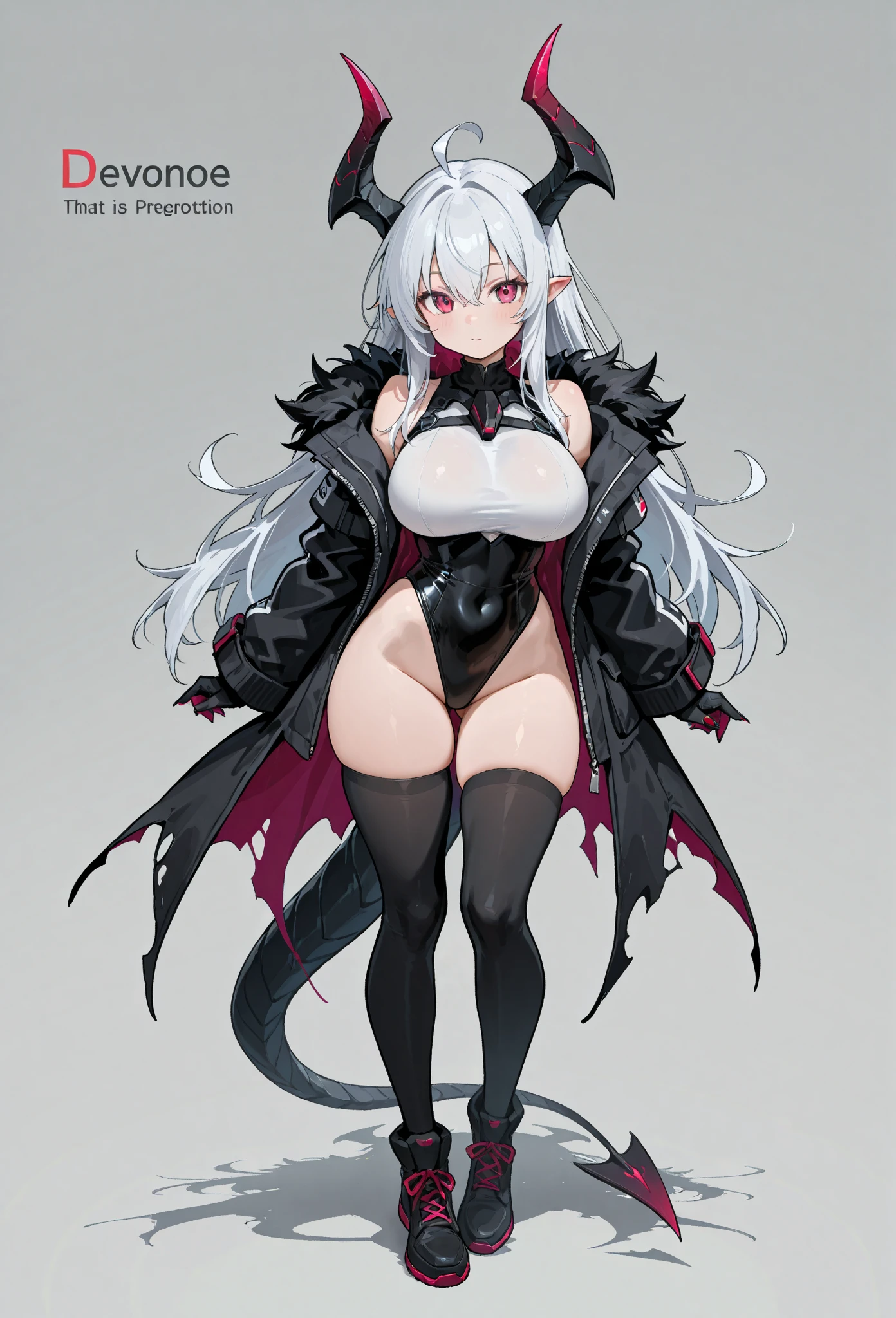 medium boob，cropped shoulders，Black over-the-knee stockings，Teacher's Uniform，Stand up，Heart-shaped decoration，succubi，have demon wings，standing straight