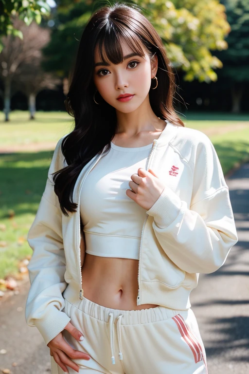 ((masterpiece)), super detailed, highly detailed, 16k, high resolution,young,18 years old Russian girl,black hair tied up to high topknot ponytail,wears hoodies,fit body, perfect eyes, pale skin, fair skin, perfect skin, ((at Sakura park)), at morning, ultra-delicate face, delicate eyes, double eyelids, half smile, Realistic, beautiful and delicate photo,((beiati6 sky, low light,)), cold expression, cold pose, front view,(full body shot))