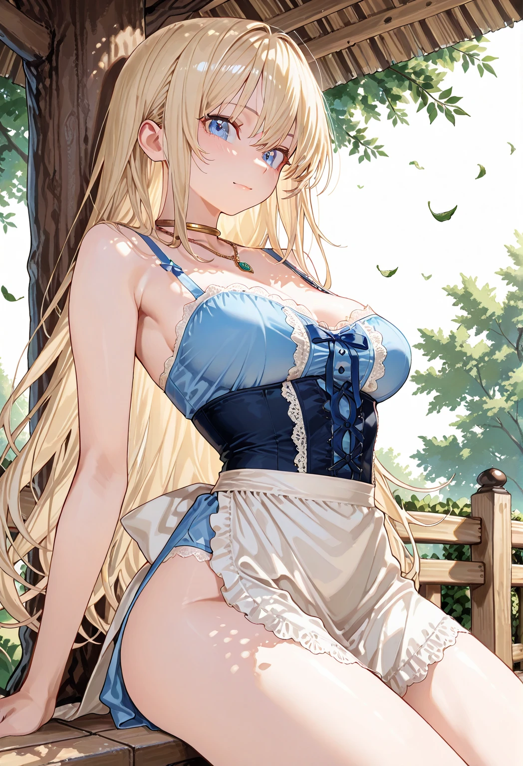 sensual, long blonde hair, thick thighs, 8K, 4k, highest quality, High resolution:1.2), cute anime face, noise reduction, shining blue eyes, gentle smile, kind eyes、toned abdominal muscles, muscular arms, muscular legs, young face, anime eyes, (((big breasty chest is about to burst)))、(((model pose)))、sophistry、sword、shield、SFW huge body