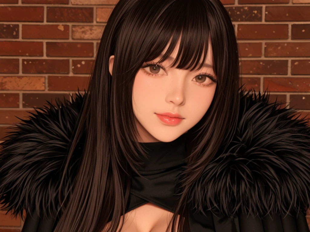 Beautiful and busty girl ,Nswf , long black fur, perfect body and slim detailed perfect hyperrealistic