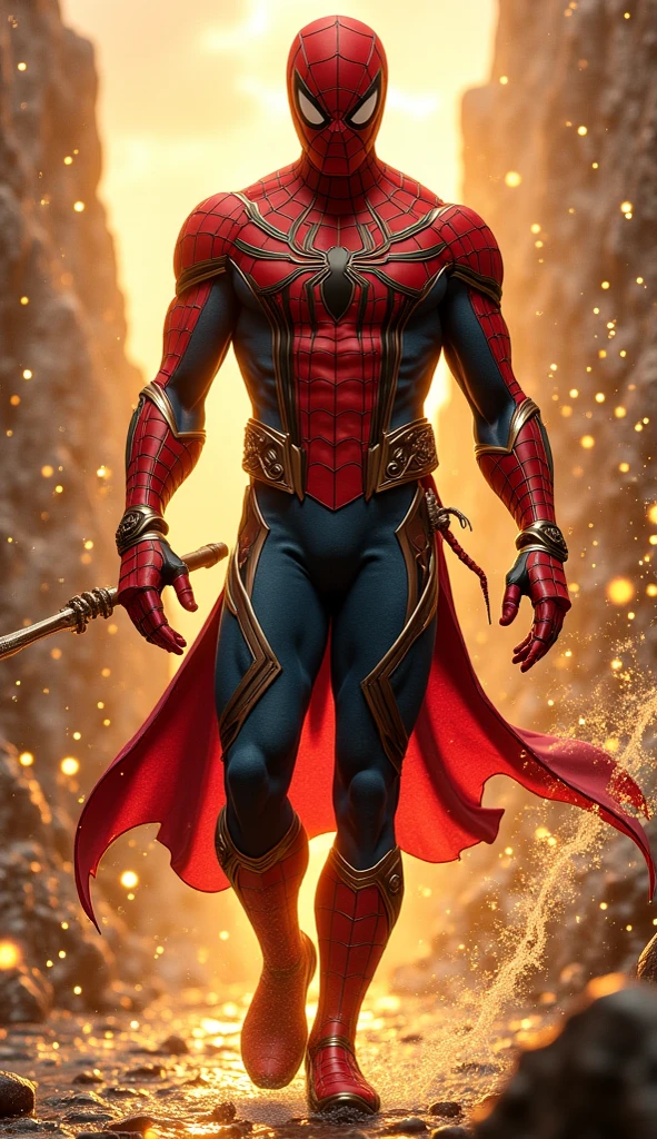 (hyper-realistic digital illustration), Signing, best quality, Spider Man / Mile Moral wears micro gold, Full pole, Upright convex, transparent gold, black skin, Mysterious and majestic, looking at camera, Staring Through, full body, Full view, perfect body, stalwart, Healthy body, man, complicated details, realistic, hyper realistic, Full view, blurred background, movie style, Nikon RAW images, 8k, Fujifilm XT3, smooth display