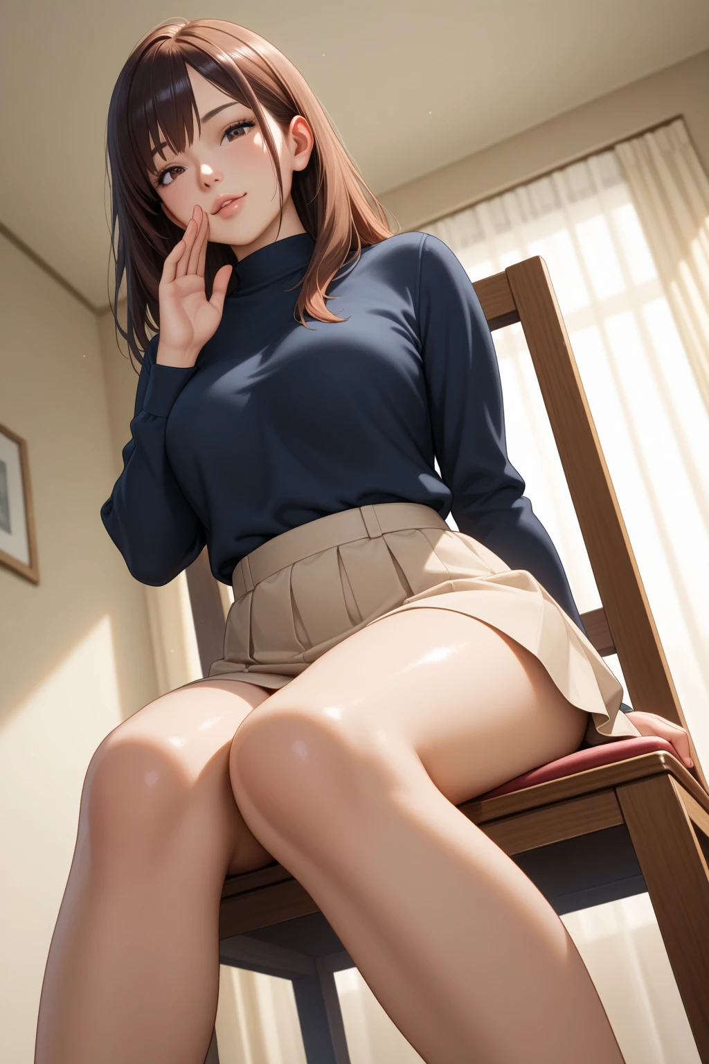 hot woman in tight skirt lying on the table,