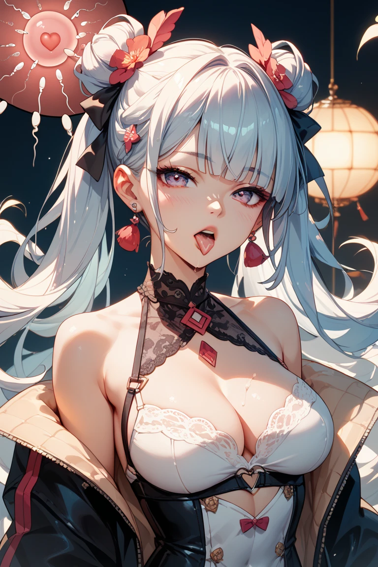 ((masterpiece)),(bestquality),((ultra-detailed)), ((beautiful detailed sky)), ((cinematic lighting)), depth of field, (dynamic angle),detailed lighting,(beautiful detailed eyes), (dark forest), red lip, eyeshadow,large breast, erotic, sexy, cleavage, bare thighs, (kamisatoayakadef)