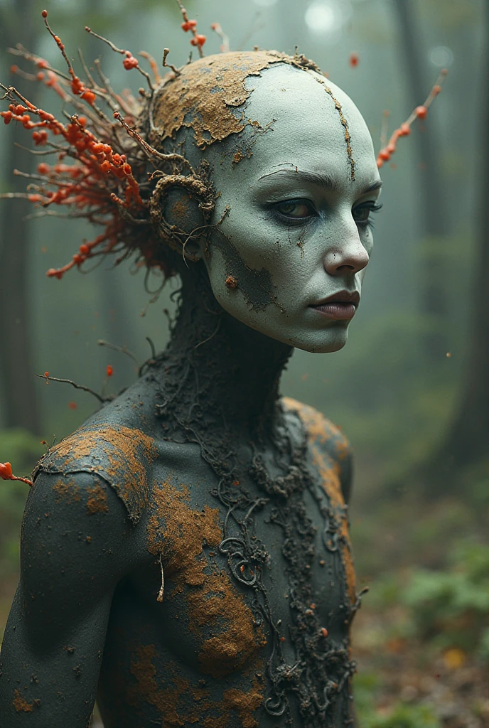 Wire sculpture of a Eclectic Hideous Pakistani (Emese:1.3) Economist, surrounded by Red oaks, =, her hair is TaishM Era and styled as Mohawk, Freckles, Moon in the night, deep focus, designed by Frances MacDonald, Contemporary, Sci-Fi, Gadgetpunk, Starlight, macro lens, Vivid Colors, caustics, Elegant, freckles, "All that she wants is another baby.", 4K