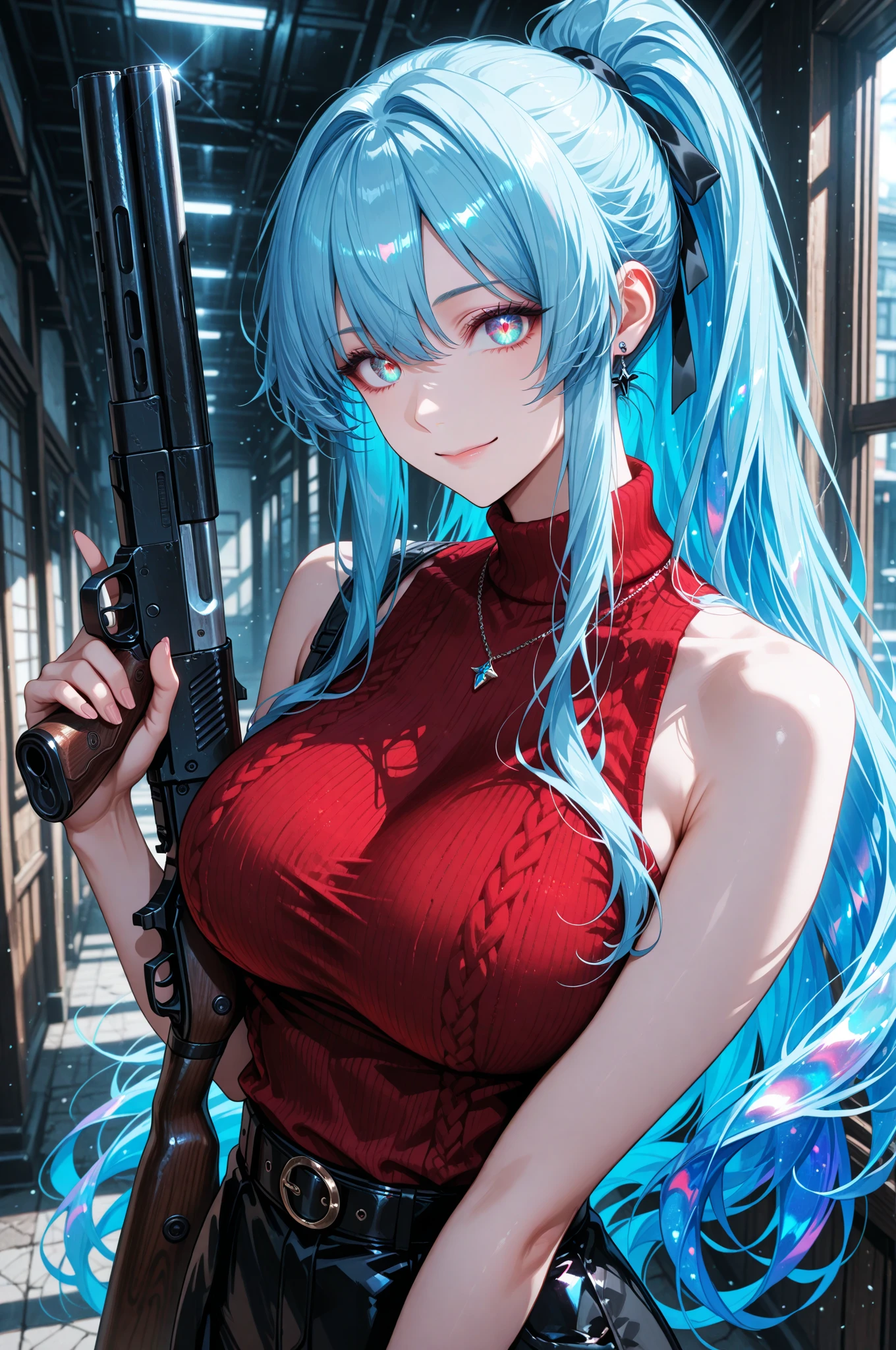 (masterpiece, best quality:1.3), (cinematic angle:1.3), Yagokoro Eirin, Touhou Series, perfect face, expressive eyes, 1woman, looking at viewer, 38 years old, gorgeous body, big breast, beautiful, anime, lora,1woman, silver hair, braid hair, nurse cap, red and blue clothes, long skirt, (evil look, looks down on viewer:1.5), (cinematic lighting, realistic, dream-like, enchanting atmosphere:1.3), (photo of a woman in her dark and mysterious environment:1.3), (the woman surrounded by an aura of mystery and intrigue:1.3), (a dark and mysterious laboratory decorated with many flasks, each filled with colorful liquids:2.0), (a crystal ball nearby, adding to the mystical setting:1.3), (a hint of incense in the air, adding to the sensory experience:1.3),