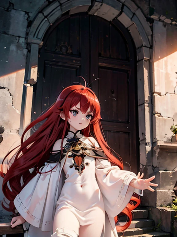 A captivating 3D rendering of a mesmerizing young woman with fiery red hair and piercing blue eyes, gracefully holding a mysterious, faceless mask that reveals half of her enchanting face. A soft, ethereal glow emanates from her right eye, casting a mesmerizing aura. She is adorned in an exquisite white evening gown with golden details, featuring the distinct "Dragonsteel7" emblem and the eye-catching, chrome red "REDRAGON FURY X" logo. This cinematic, anime-inspired image, bursting with vibrant colors and intricate details, serves as a spellbinding poster and illustration for a magical story. The 3D render showcases a powerful and enigmatic figure, designed to captivate the imagination and draw in viewers, anime, typography, 3d render, illustration, 3d render, anime, product, photo, poster, typography, cinematic