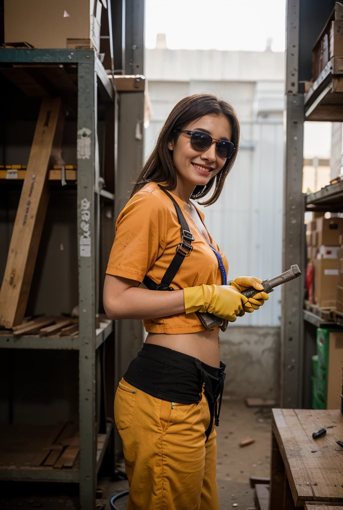 In an industrial environment, full of instruments everywhere. In the middle a woman dressed in blue panties, identified with the name " TECDICA,C.A" He wears a blue helmet identified with the name " TECDICA,C.A" The woman is light brown, long straight hair, large, almond-shaped eyes with a turgid texture. The motto is read YOUR SAFETY IS OUR PEACE OF MIND.