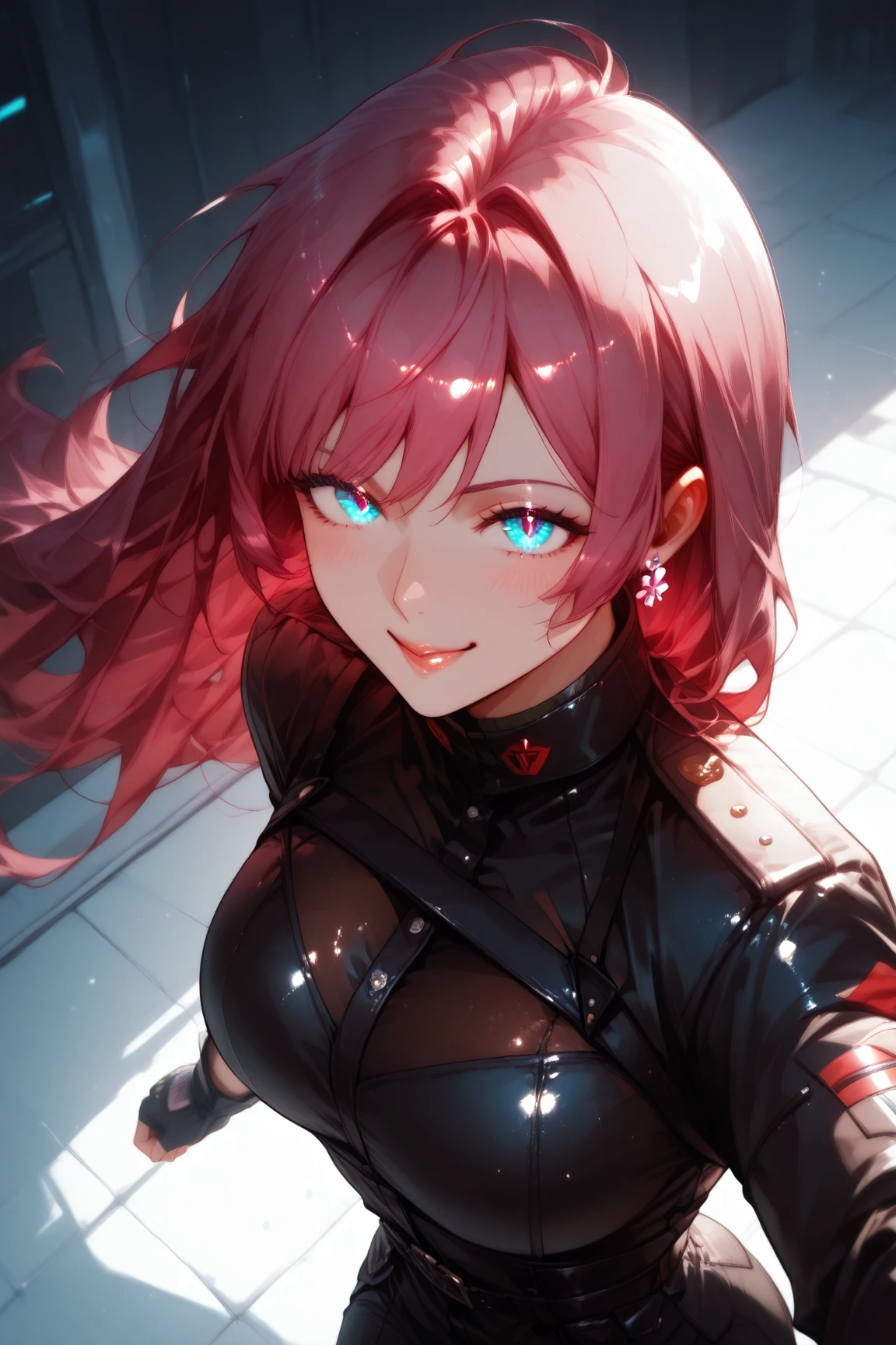 Front facing camera , woman1, upper body,Shiny dress with high neck , background in a beautiful place,highly detailed CG, unit, 8K wallpapers, highest quality, high resolution, beautiful lighting, realistic shadow,detailed face Highly,detailed eyes Highly,detailed hair Highly
