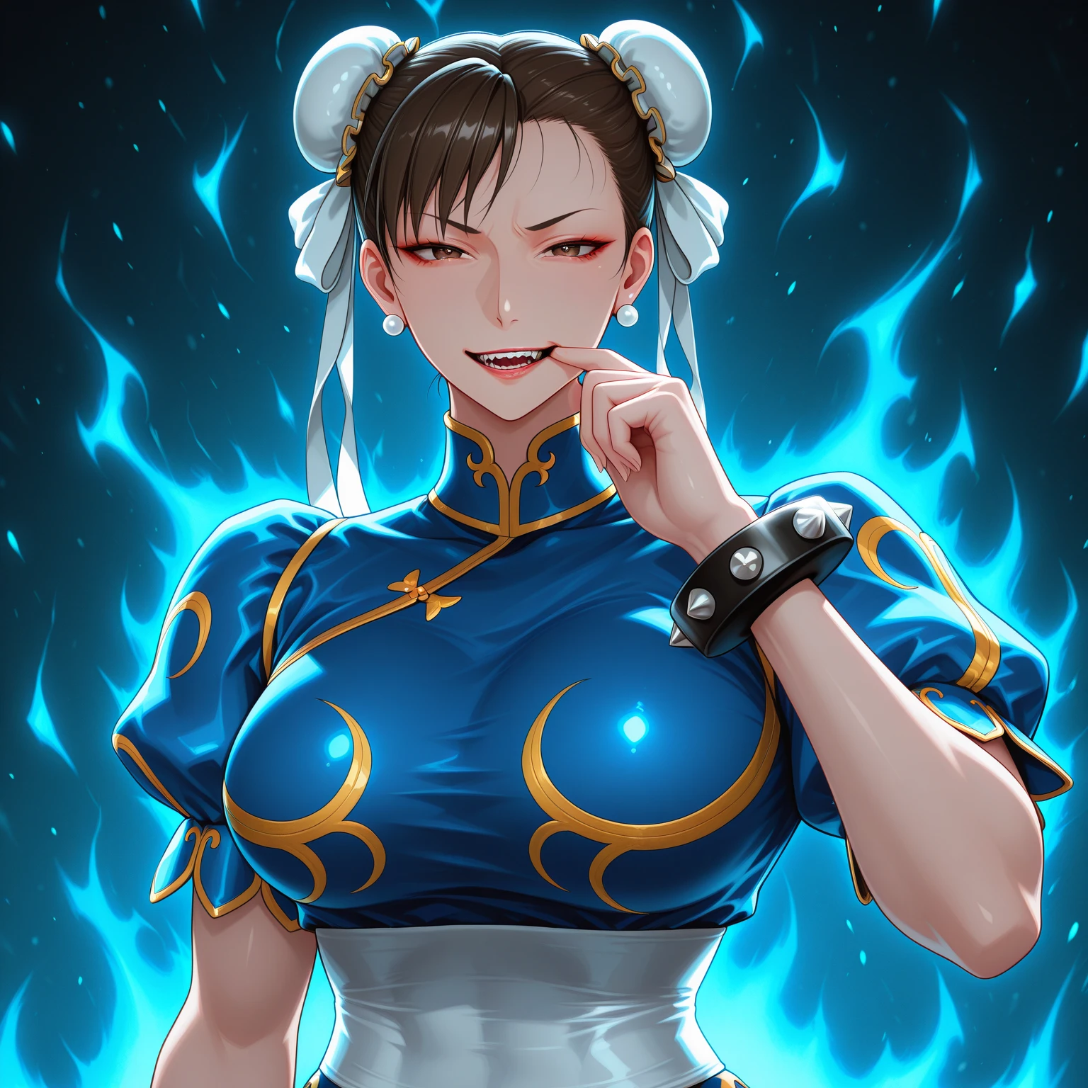 coxa sarada,Chun-Li,linda jovem com uniforme azul classico, coxas grossas, belas coxas sexy,um pouco muscolosa, cabelo preso, black tights,cidade chinesa a tarde, Standing alone.solo, roupa azul, saia azul, olhar serio, belos olhos, belo rosto bem detalhado, olhos e sobrancelhas detalhado.olhos castanhos escuros
