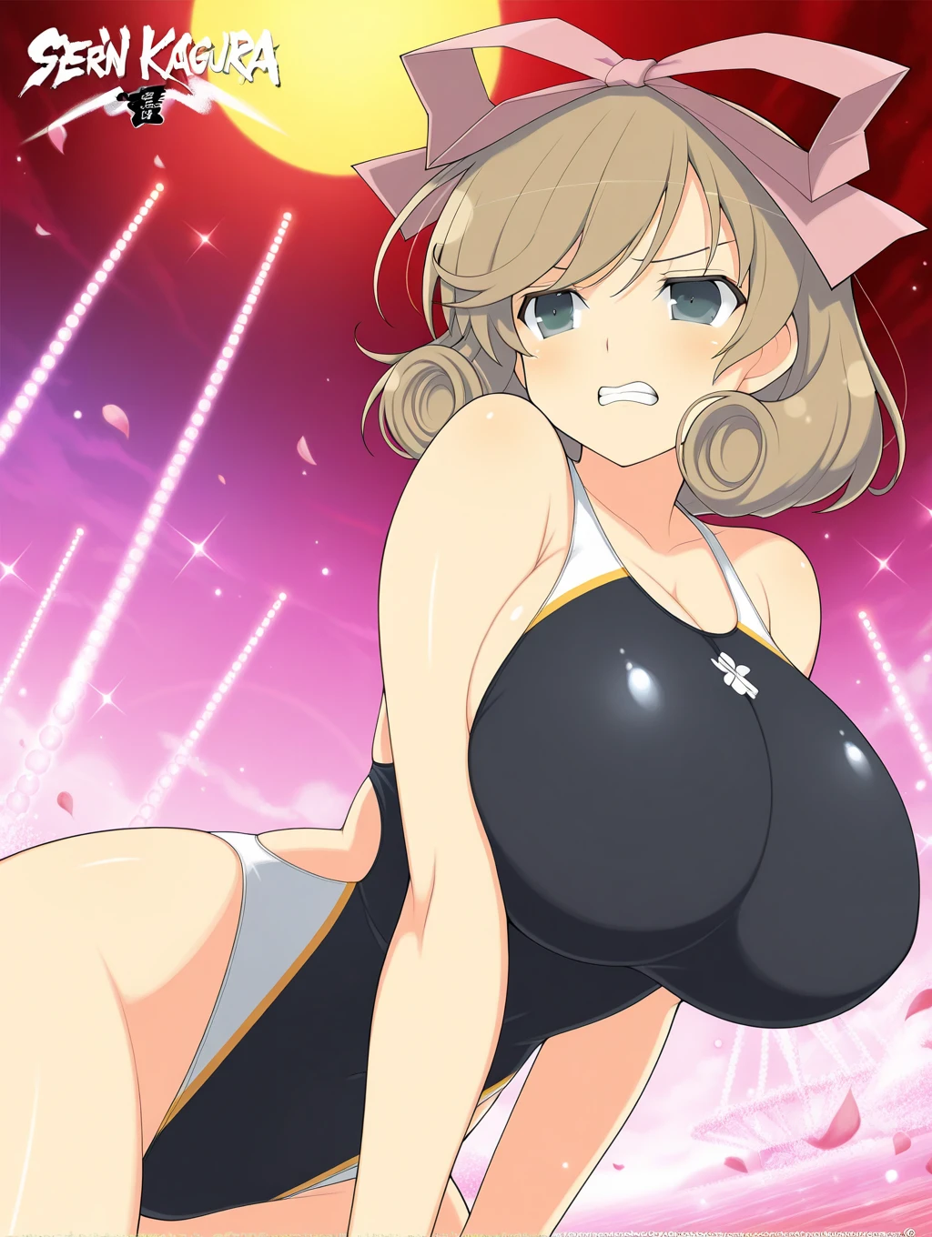 (Perfect body),Best Quality,(8K Portrait),(Official art)、((NSFW))、((adult woman))、embarrassed from、1girl in,(:o)、is crying、One eye is closed、(blush),(Sweat),(((huge-breasted)))、((thick thighs))、((big butts))、((Brown hair)),(Parted bangs)、((Short hair))、(((Straight hair)))、(((Forehead)))、((Brown-eyed))、Cowboy Shot、Blue and white leotard、Golden decoration、Electronic space、Hands behind the head、Armpits、spreading legs、((Torn clothes))