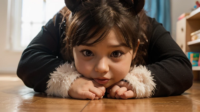 toddler, chubby with white shirt, black fur, gold eyes, BLACK LENSES, wavy fur, Image: Boku no hero 