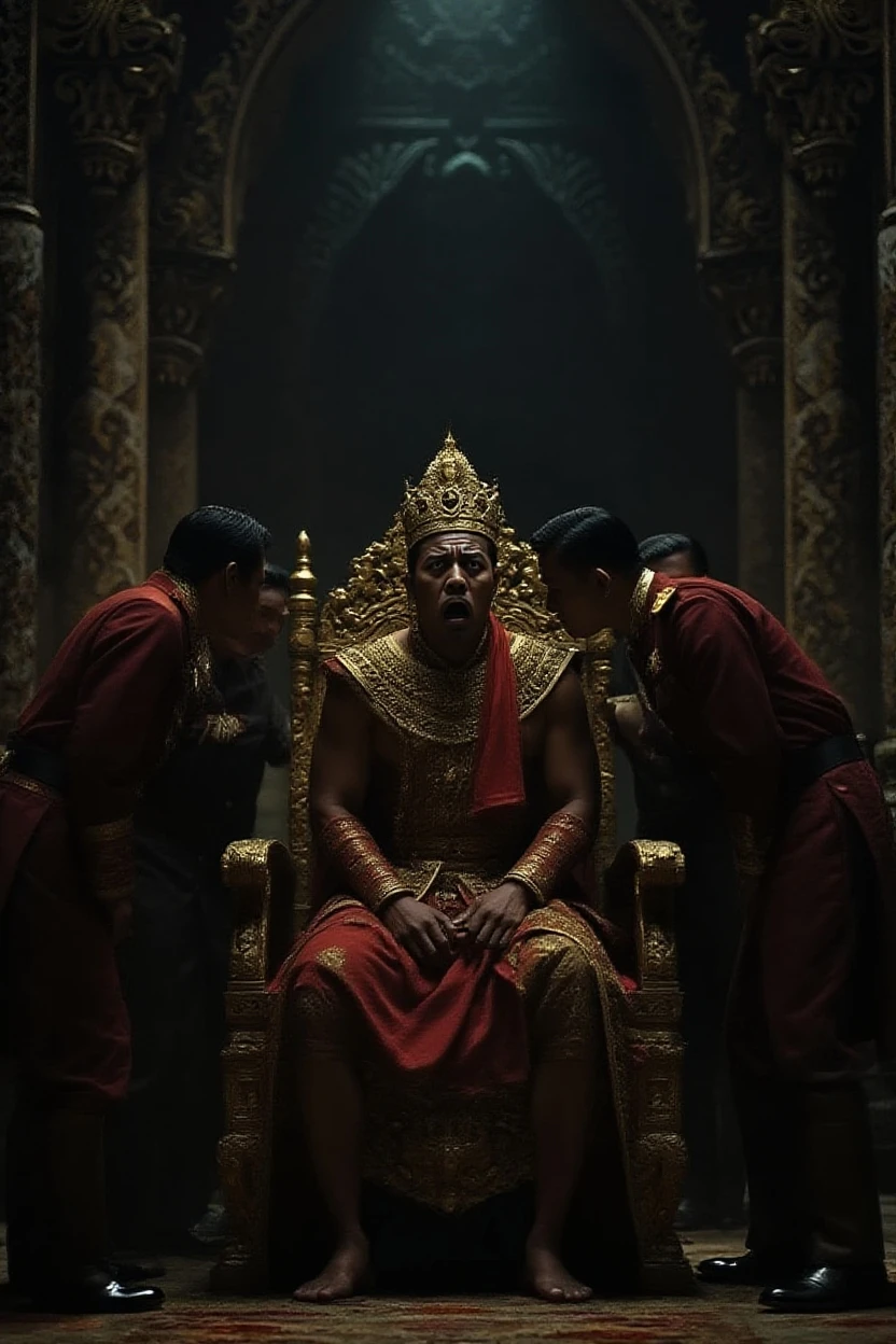 A young African man, The journey, in war clothes, kneeling before a throne made of bones and wood. ao redor, elders and warriors watch in reverence as the crown of the Kingdom of Gaza is placed upon his head in a solemn ceremony.