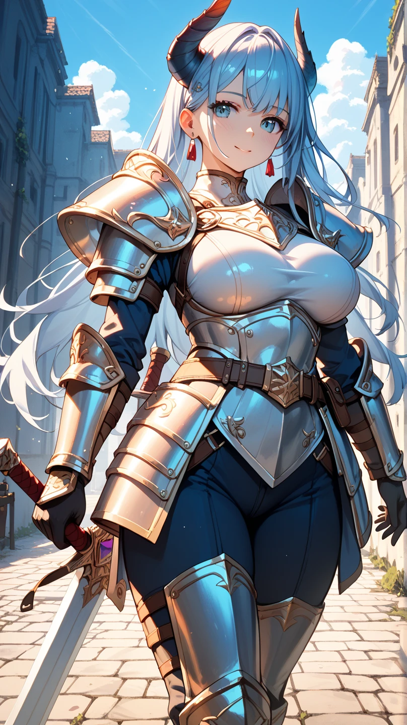 Silver Dragon Queen, Hand-held dragon spearman pose，huge boob, Mecha heavy armor, cleanness，transparent，hyaline， standing, Transparent，cleanness， (musculous:1.4), （Naked of breast：1.9），Exposes most of the breastuscle abs，Lace，light yarn, gigantic breasts:1.3, curvy body, mammasize,