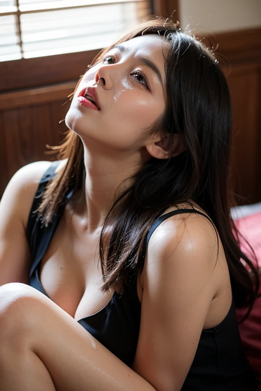 Best quality, masterpiece, ultra high res, (photorealistic:1.4), raw photo, 1girl yawning sleep in bed,, DARK hair, dramatic lighting, full body, ?????, micro bikini, huge breasts, in bad