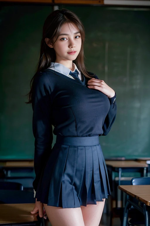 ((Beautiful girl from Japan:1.3)) ((school uniformss:1.4)) ((panty shot:1.5)) ((high school)),((dark blue skirt:1.3)) ((in a classroom:1.3)) ((thin_textile:1.4)) ((Random sexy poses:1.3)) ((Sweaty:1.5))((blushing face:1.4)) ((Big breasts:1.1)) ((close-up:1.2)) Best Quality,Masterpiece,The ultra-Highres,(Photorealistic:1.4),Raw foto,(Full-fledged skin texture:1.3),(film grain:1.3),the panorama,character portrait,very wide shot,a narrow waist,cowboy shots,(Dark In, Deep Shadow, Low Key, cold light,) natta,(()),streaming tears,,dust,Tyndall Effect,(expressions),1Girl,beautiful detailed eyes and face,White Jabot,Brown eyes,((Brown hair:1.2)) ((s whole body:1.3)) ((Smile:1.3)), Dynamic posture