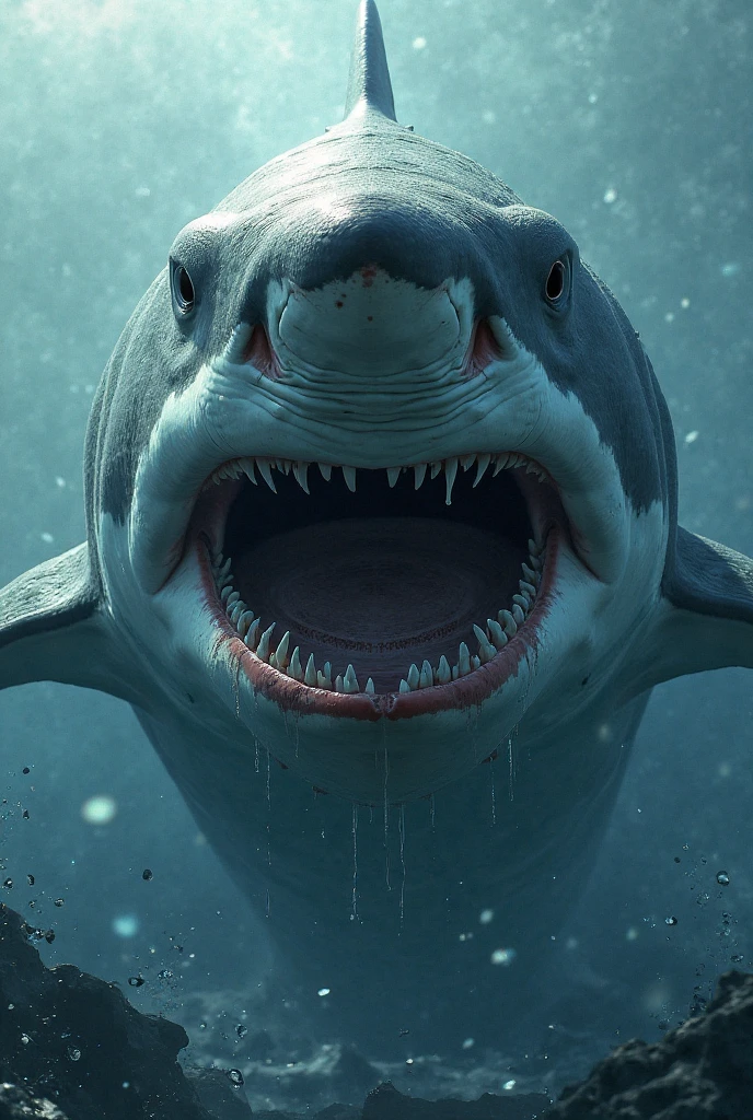 Big white shark inside the dark sea