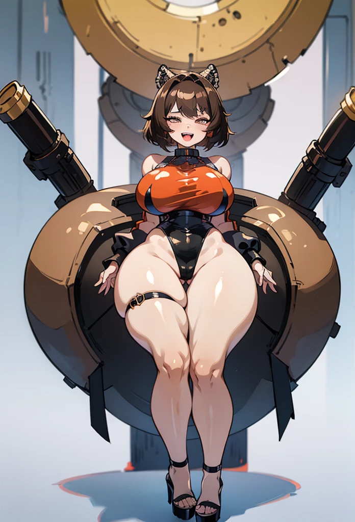 Anime illustration、highest quality、cyber punk、Voluptuous gravure idol、Perfect proportions、Dark brown skinned bunny girl、Bunny ears、Luxury Casino、Giant roulette wheel、smile、Big Breasts、Thick legs