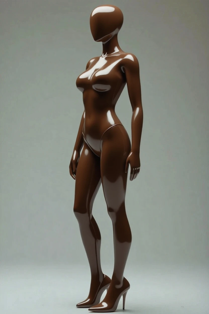 woman, nude, hair bun, african, black, standing, front, full body, oily skin, grey background