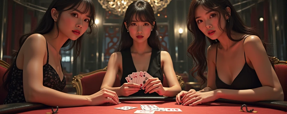 4 cute Japanese like models, posing as entice for online gambling poster