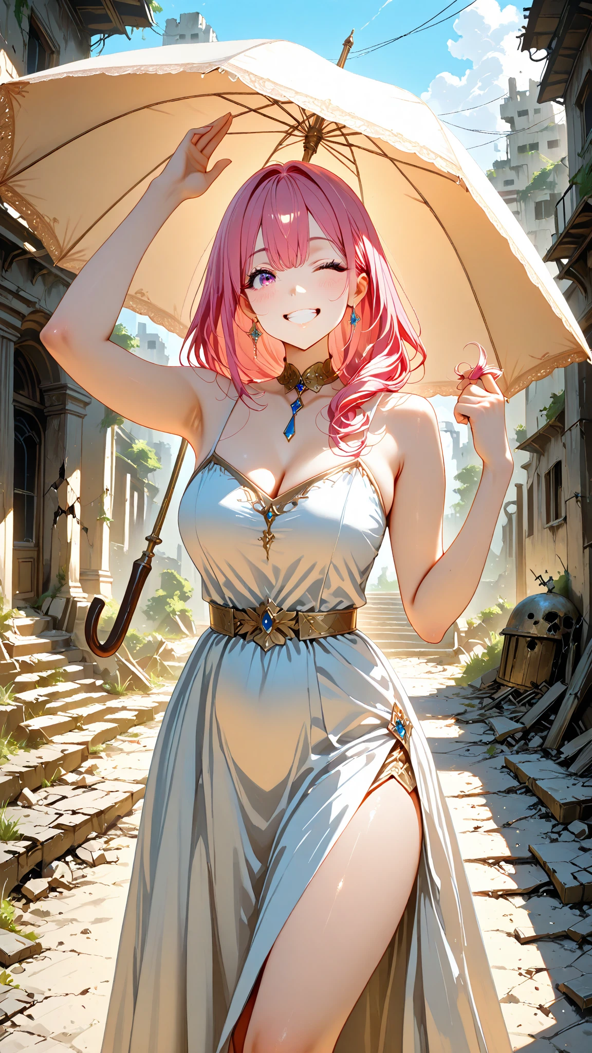 ( masterpiece:1.2),(best quality, high quality:1.1),
1girl, pink hair, ponytail hair, bangs,(aqua eyes:0.75),(red lips:0.8), (mascara:0.5), [<lora:edgCloudDressv1:0.5>edgCloud,wearing a dress made of clouds,wearing edgCloud:<lora:devilish-wing-style-darquelilly-v1:0.5>devilishwingstyle, hell,devil,wing, (blood, blood spltter:1.2), hellish,:25],(looking at viewer, standing,:1.1),, (huge breast, large breast:0.9),<lora:add_detail:0.9>,
(golden hour:1.1),  dreamweaver's haven, surreal landscapes, lucid dreams, sanctuary for dreamweavers, blurry background