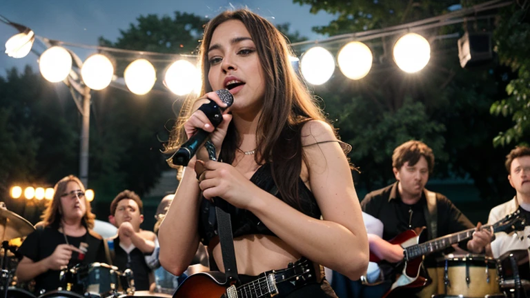 At a crowded show, the 14-year-old singer kneels down and puts the singer's penis in her mouth to sing