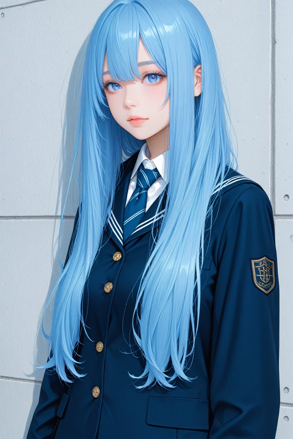 A woman with blue hair and a suit poses for a photo, photoRealistic Anime, a Surreal school girl, Realistic Anime 3 d style, Real life anime girls, Surreal school girl, 3D Anime Real, hyper Realistic Anime, Realistic young anime girl, Realistic Anime, Beautiful anime school girl, Anime realism style, photoRealistic Anime girl render