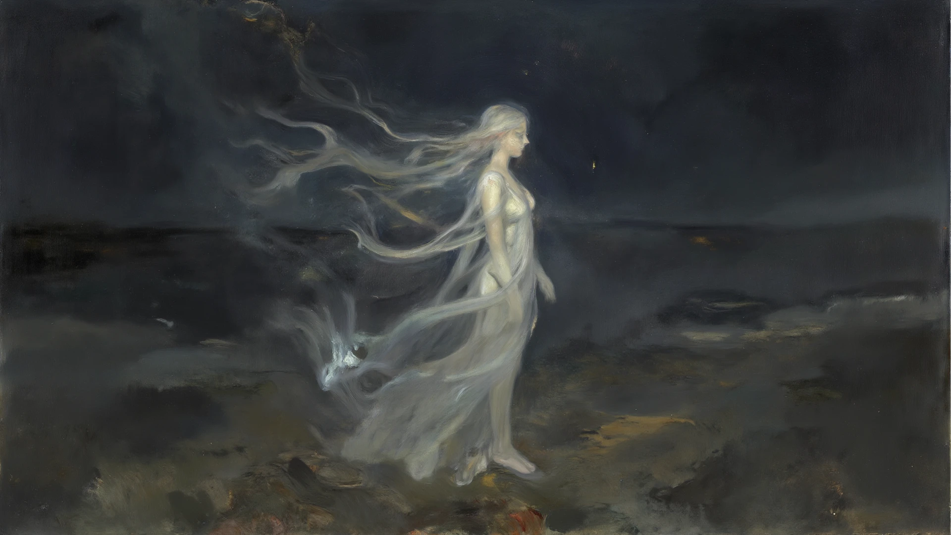 Naked woman with long hair and full moon in background, portrait of a norse luna goddess, luna goddess, goddess of the luna, goddess of the hunt and the luna, the lunalit dance of the fae, the luna behind her, luna, lunar goddess, also known as artemis la selene, by Zofia Stryjenska
