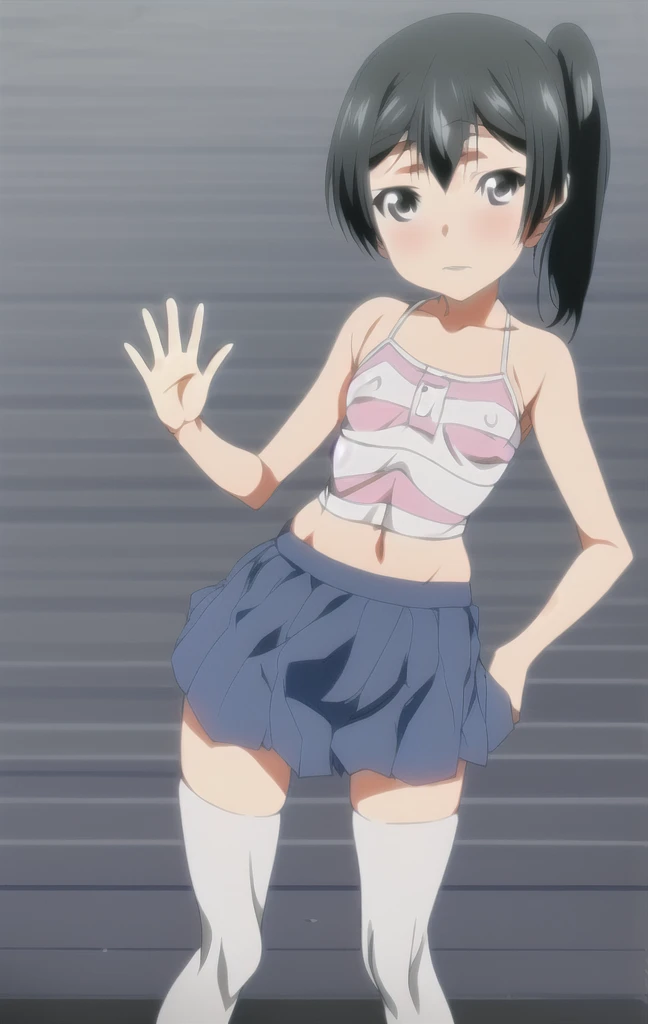 masterpiece, best quality, girl, 10yo, (petite), from side,
seductive smile, standing, magical girl costumes, (open clothes), (clothes lift), small breasts, nipples, comiket_cosplay_Hiroba, comiket_cosplay,