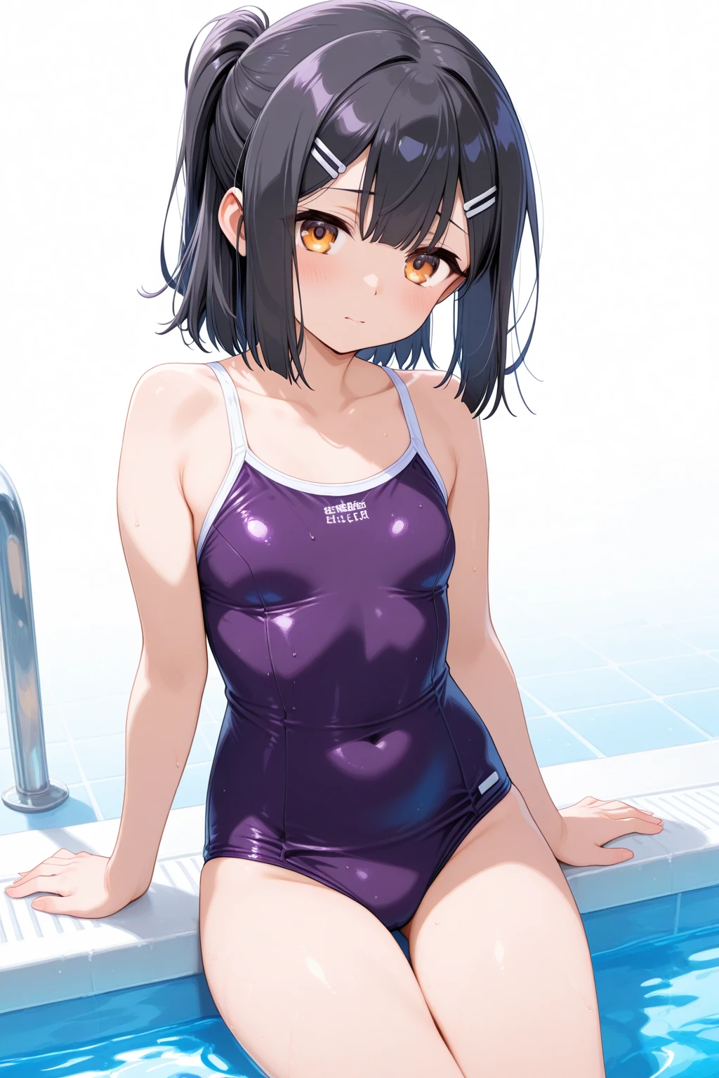 18 year old Japanese, high school student、Black Hair、boyish、small size of breasts, Flat Chest、Slim body, The background is a school classroom、Squat posture、Spread your legs, Spread your legs, Only one girl, One piece swimsuit、Navy blue school swimsuit、Front of body、looking at the camera、Glaring、Shame、Angry crying、Are crying、Flowing Tears、Closed Mouth、barefoot、Pee、Peeing、Yellow water from the genitals、Seriously angry