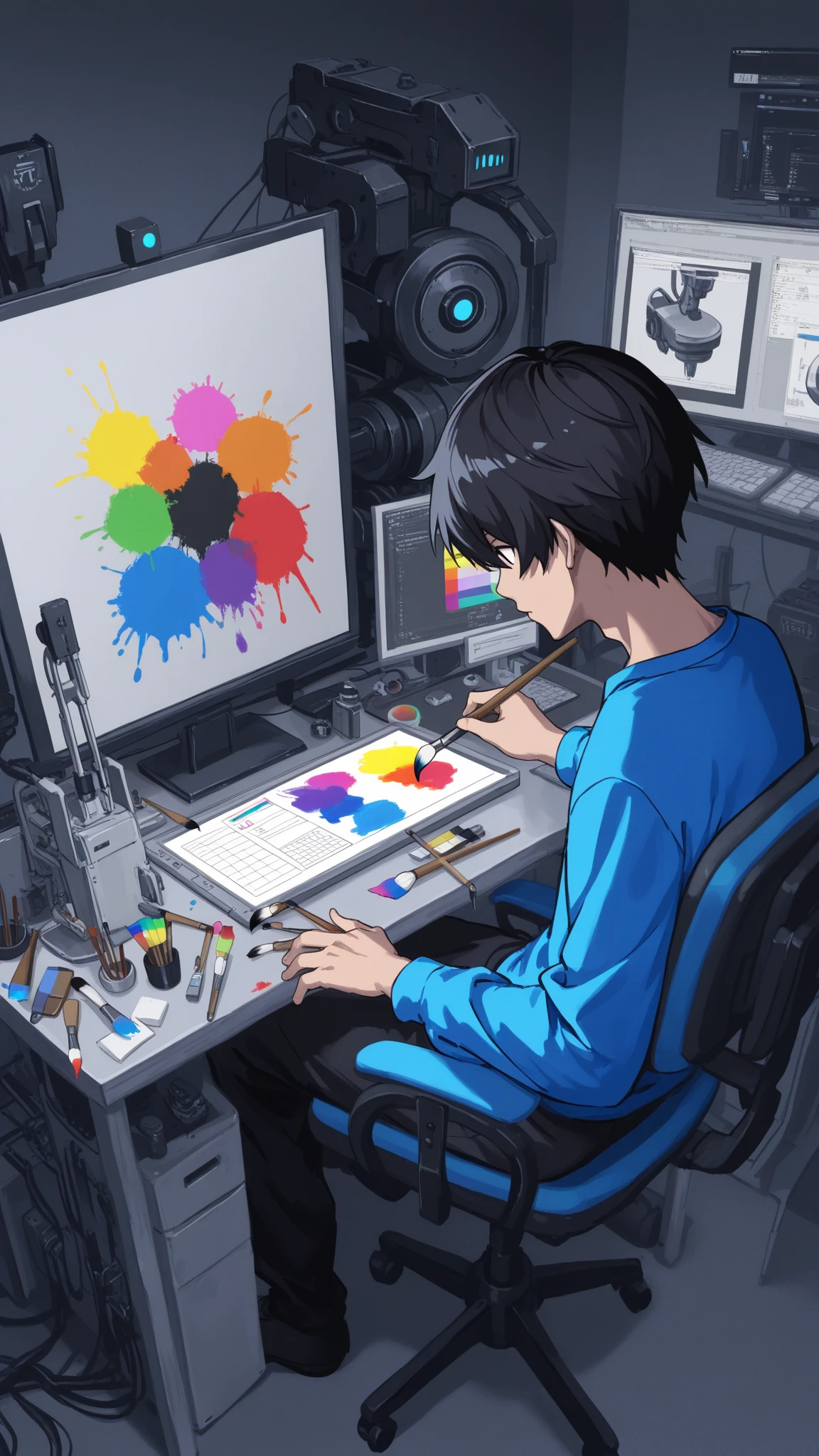 Paint mixing image with paint equipments