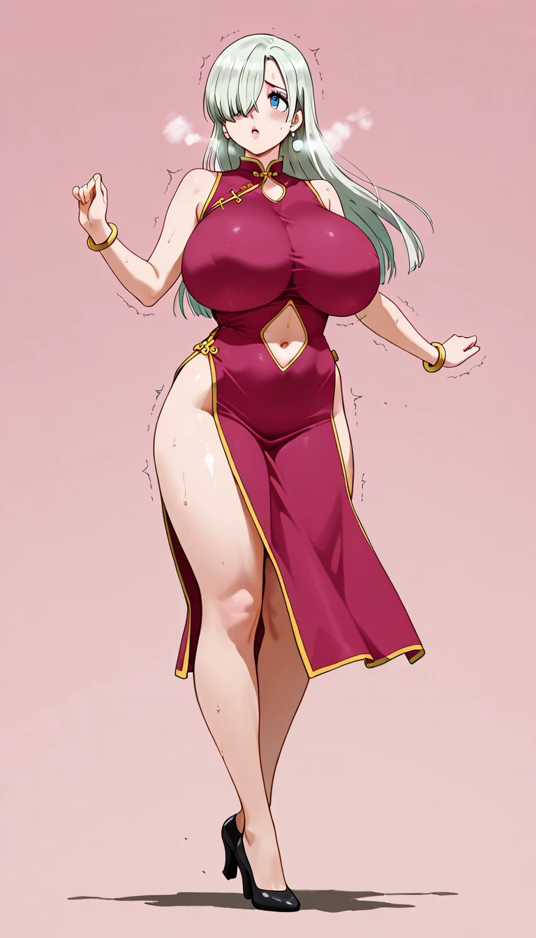 score_9, score_8_up, score_8, score_7_up, score_7, score_6_up, score_6, score_5, 1woman, eurasian, (bimbo:0.5), big lips, tan skin, light chestnut hair, voluptuous, big breasts, thick thighs, skimpy china dress, green & gold dress, black thong, nipple outline, aroused, cleavage, sexy posing, showing her big ass to the viewer