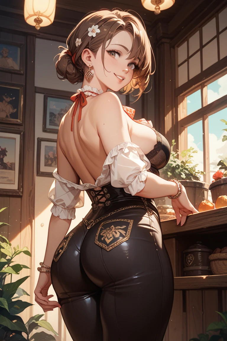 ((((Huge ass)))) Riley Reid in a red and black ruffled saloon girl costume, Skinny, Slim Thick, small waist, 8K, Karabet, brothel, UHD