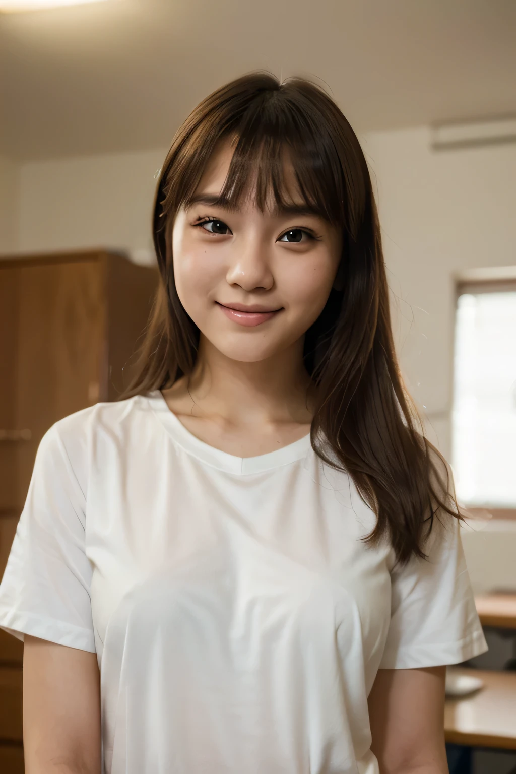 Laughing Japanese high school girl、High 、School classroom、Laughing with your mouth open、Smiling at the camera