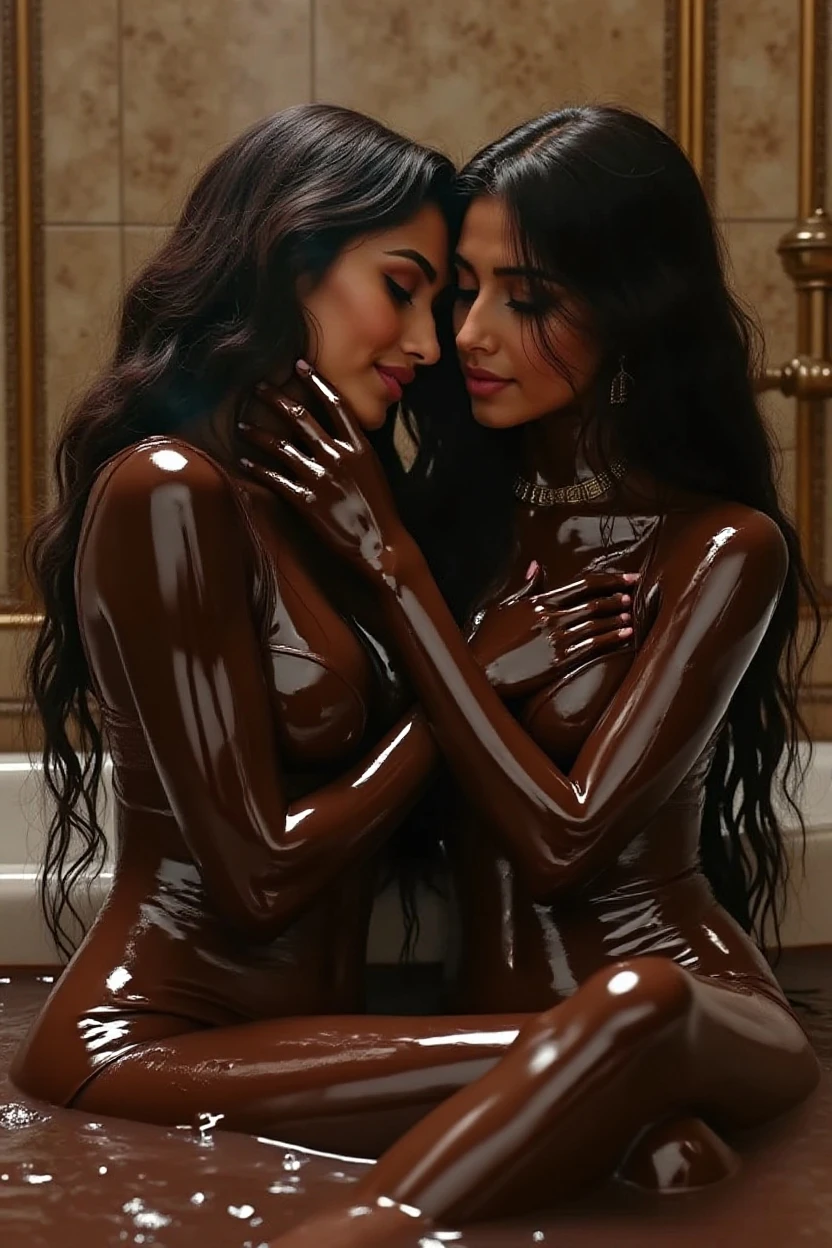 (nsfw) (masterpiece:1.2, best quality), (Soft light), (shiny skin), a indian girls & boy, girl age 22 boy age 28,curvy latina milf girls, chubby:.87, brown skin, brown_nipples, Milk breast, kiss, fingering each other, off shoulders, between breasts, black curly hair, breast hold, breasts, choker, cleavage, collarbone, lace pajamas, brown eyes, puffy tits, wavy dark hair, looking at viewer, multiple girls, room background, brown eyes, facing breasts,fingering, schlick,cum in breast, ultra high regulation, full details, fucked, man kiss girl's milky