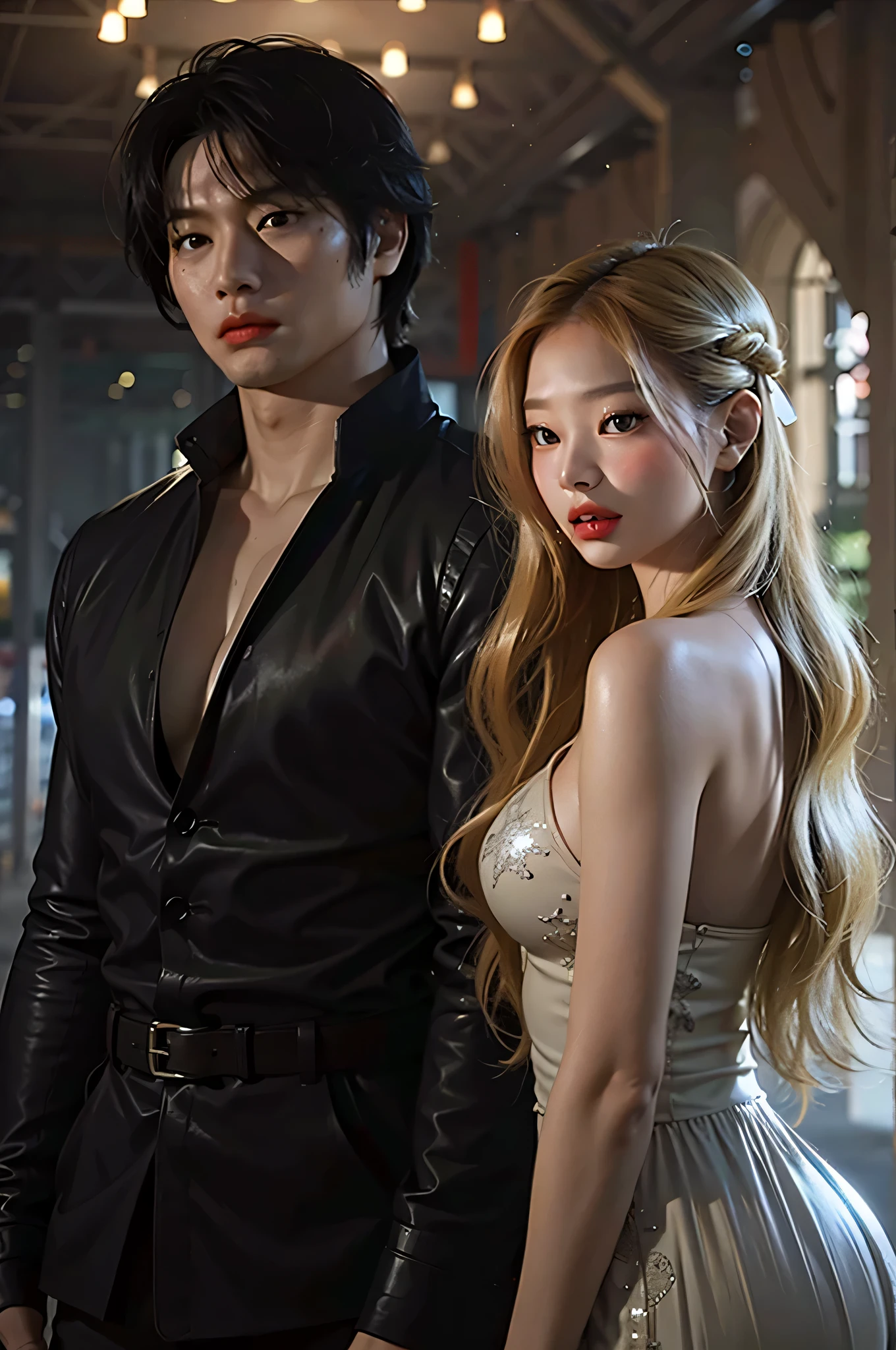 Amor entre vampiros, Mulher, cabelo loiro, homem atraente, Cabelo preto, muscular