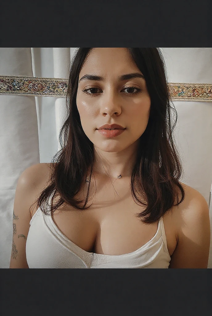 RAW photo,B&W,dark,moody,35mm focal lenght,underexposed,cold,candid photograph,artistic perspective,full body,photo of a beautiful,influencer,30yo Kurdish woman, detailed skin,naked, looking away from viewer, thick body structure,grey background,no background, candid pose,dim room,blue light, film grain, kodak color, instagram LUT