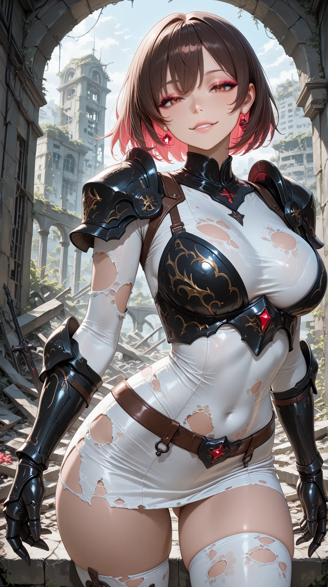 nude woman kneeling in the snow with a sword in her hand, huge boobs  wearing  sexy armor, in the snow, full body cgsociety, [ trending on cgsociety ]!!, redhead female cyberpunk, beautiful anime girl squatting, the anime girl is crouching, red haired goddess, she has red hair, anime character; full body art, with red hair