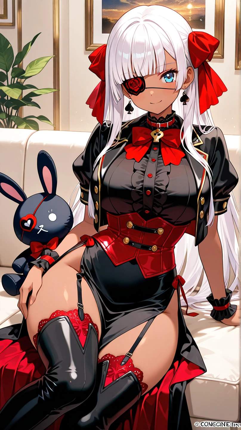 there is a woman sitting in a chair with a bunny mask on her head, angelawhite, ultrarealistic sweet bunny girl, bunny girl, playboy bunny, bbwchan, sakimichan, with bunny ears, bad bunny, cute fumo plush bunny girl, with big rabbit ears, rabbit_bunny, ayahausca, with bunny rabbit ears